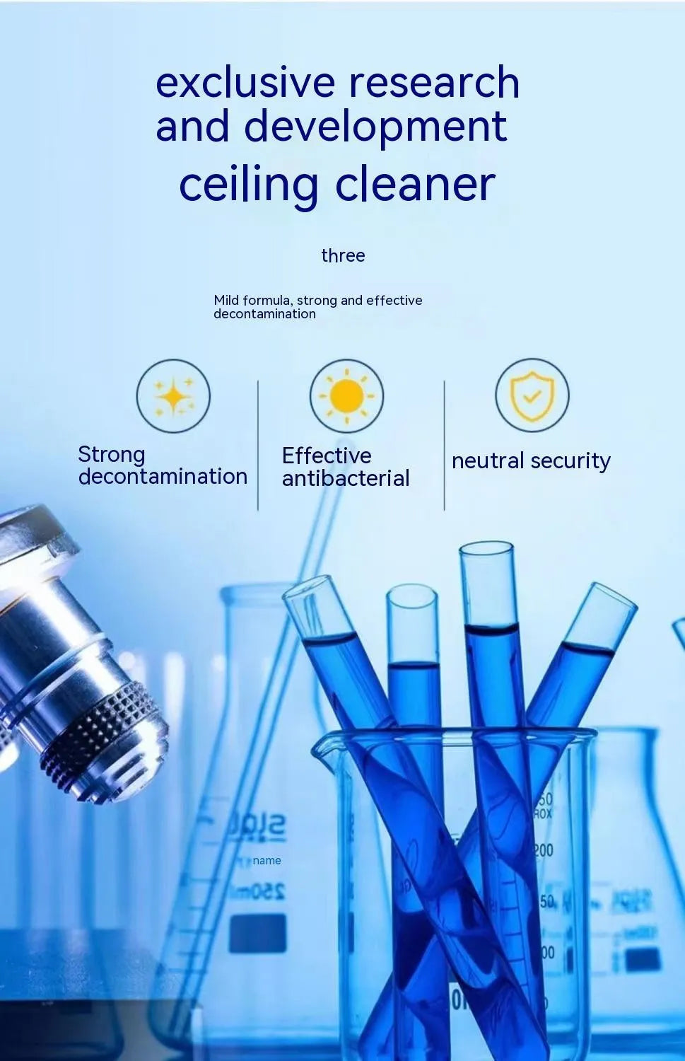 Bottles of wash-free ultrasonic fabric ceiling foam decontamination cleaner with towel and sponge wipes
