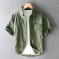 Men's pure cotton casual shirt in loose Japanese style with short sleeves