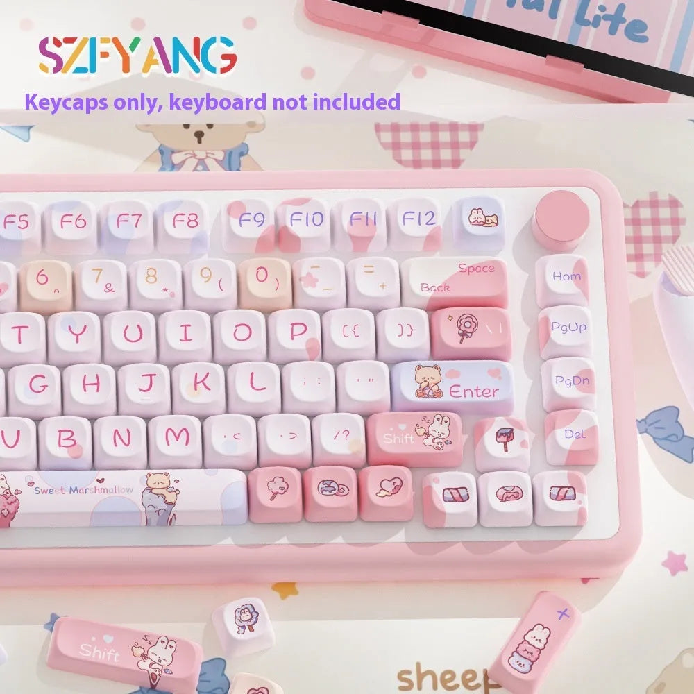 Sweet Cotton Candy pastel pink blue white mechanical keyboard keycap set with 112 or 120 key options