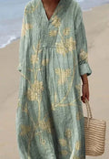 Casual floral shirt dress with 3D printed sleeve pattern showing princess cut silhouette and wide waist styling