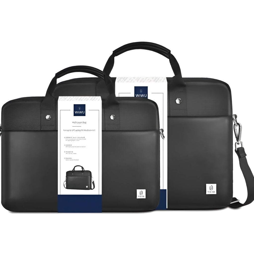 Black Oxford cloth laptop rucksack showing multi-pocket interior and separate computer compartment for 14 or 15.6 inch devices.