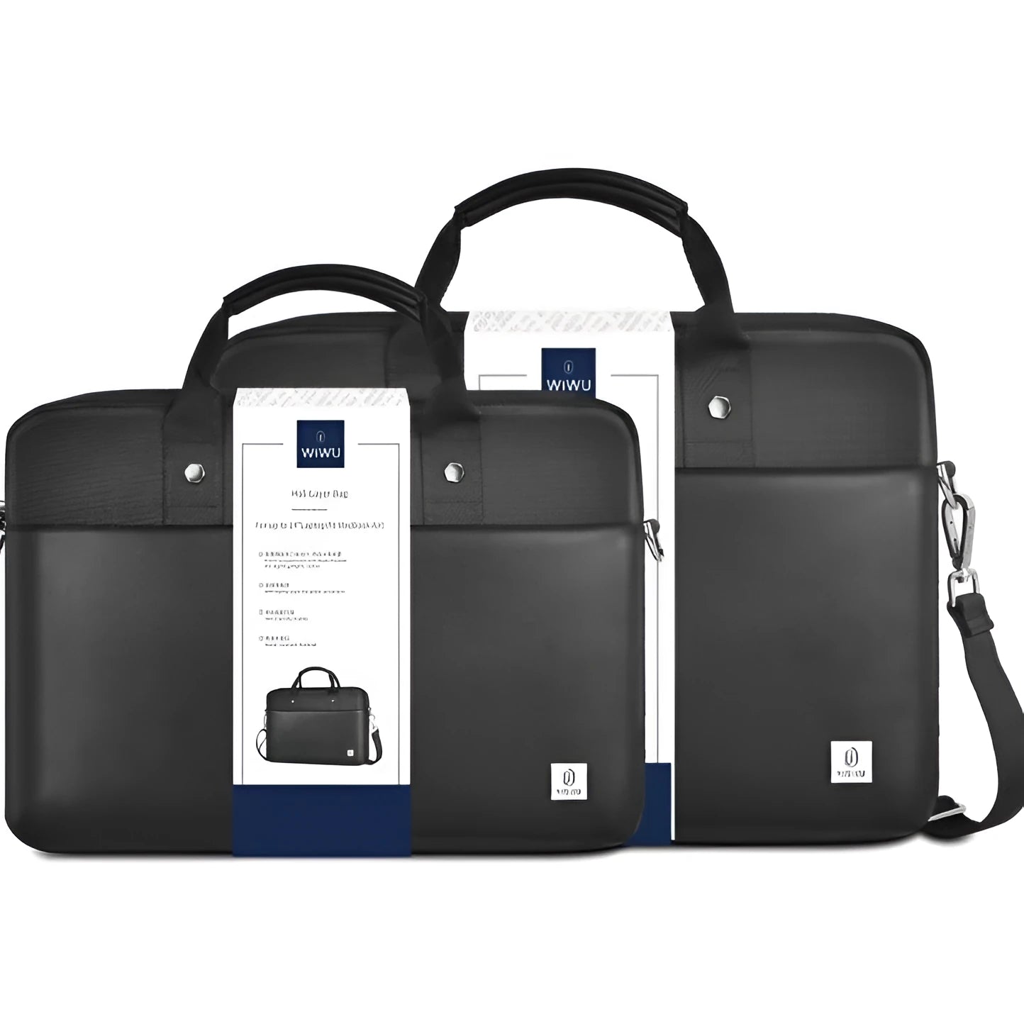 Black Oxford cloth laptop rucksack showing multi-pocket interior and separate computer compartment for 14 or 15.6 inch devices.