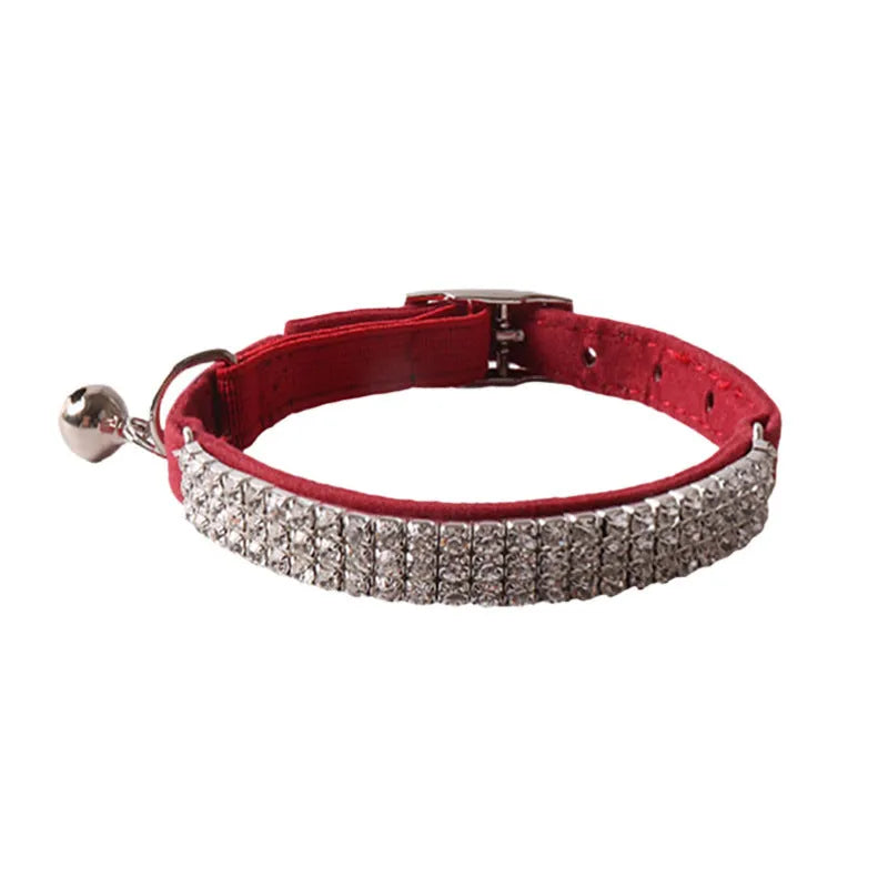 Flocked elastic buckle cat collar in six colour options measuring 28cm in length