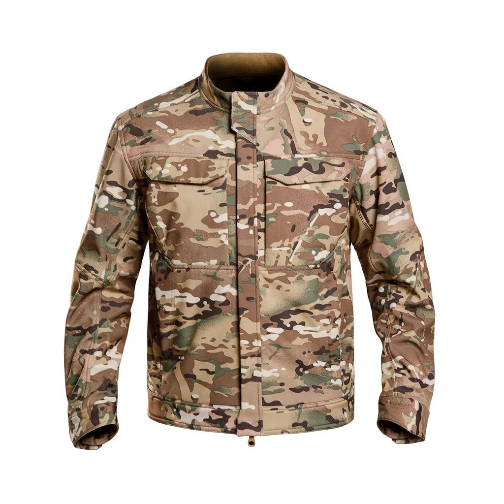 Bone Frog Peak Breaker soft shell tactical jacket in black camouflage colour for outdoor mountaineering.