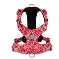 Floral print dog chest harness in pure cotton with pull-resistant strap.