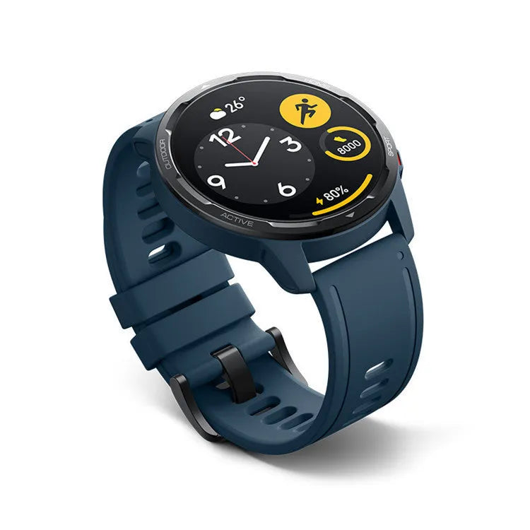 GPS smart watch with 1.43-inch screen in black, white, or blue silicone strap colours