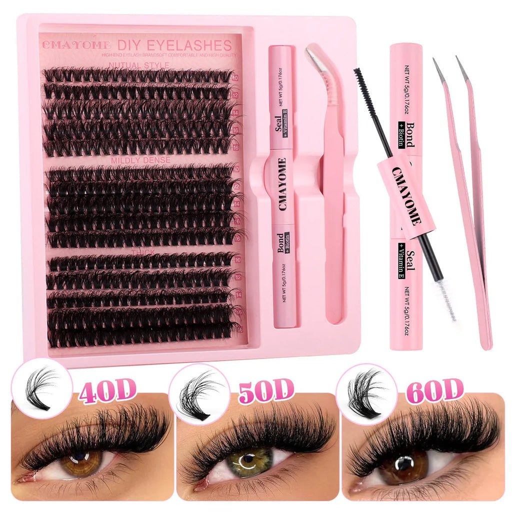 DIY false eyelashes extension suit with segment single cluster design and professional tweezers