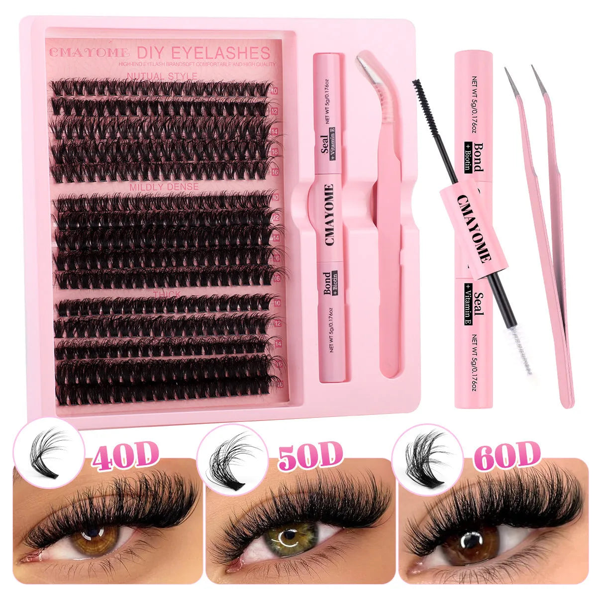 DIY false eyelashes extension suit with segment single cluster design and professional tweezers