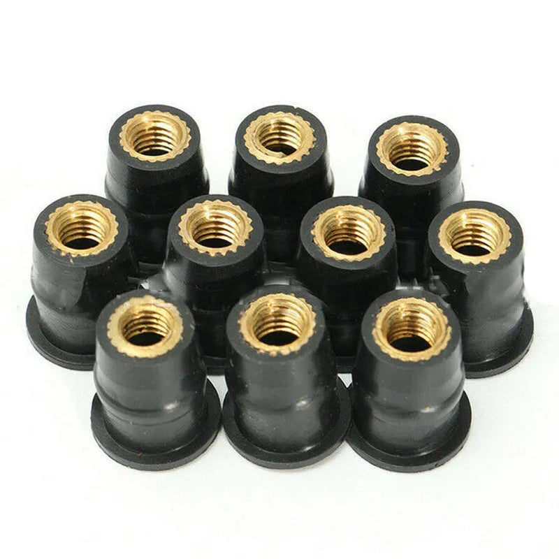 Motorcycle rubber brass nut expansion fasteners in black with M4 M5 M6 thread sizes