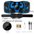 EMS abdominal belt with blue host unit and wireless remote control for muscle stimulation