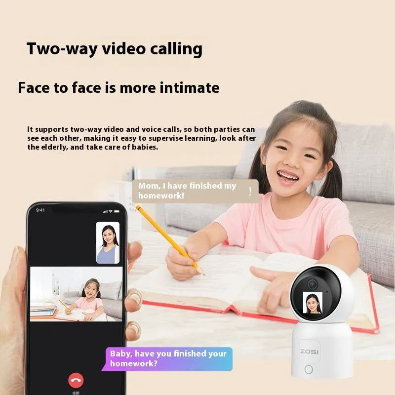 Zhou Shi wireless indoor home security camera with large screen display mounted on bracket