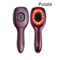 Red and blue LED hair growth comb with USB charging cable, available in pink, purple, and white colours, 82x235x41mm