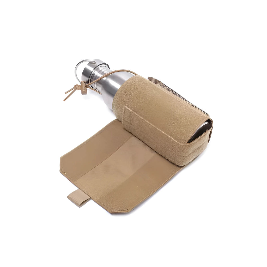 Adjustable outdoor heat-holding bottle cover in Oxford cloth with PU lining, shown in black and khaki colour options