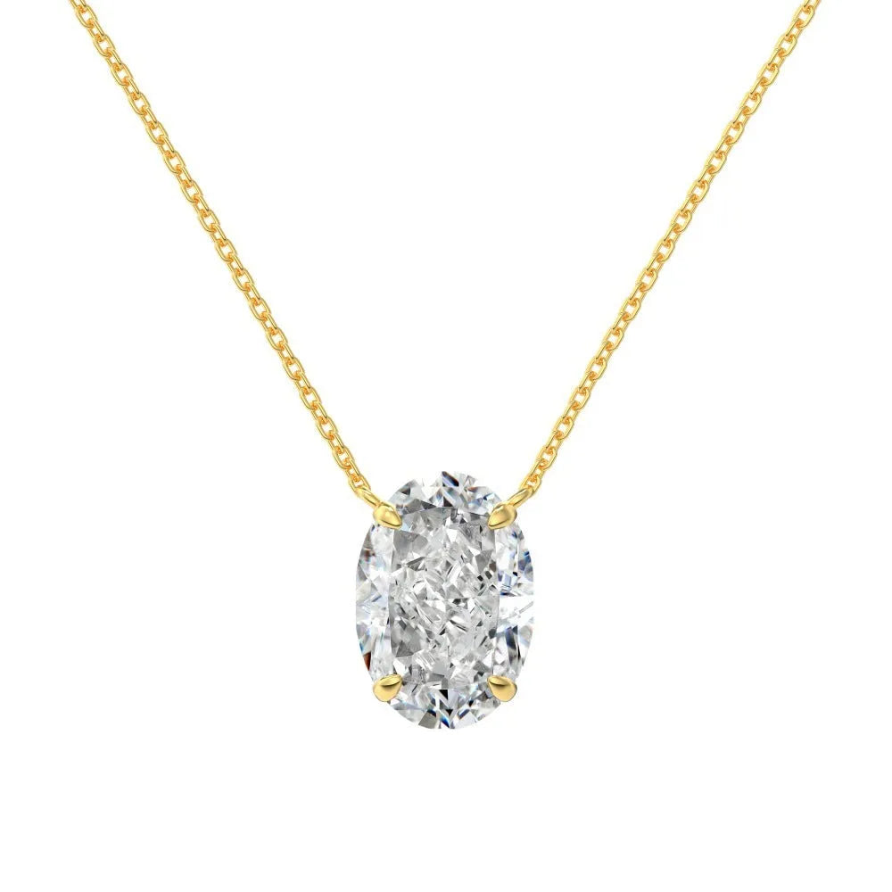S925 sterling silver necklace with oval ice flower pendant in gold or platinum electroplated finish