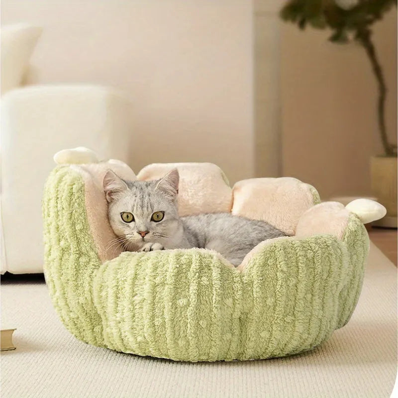 Cat litter kennel with cactus design and soft padded sides in purple or green colour
