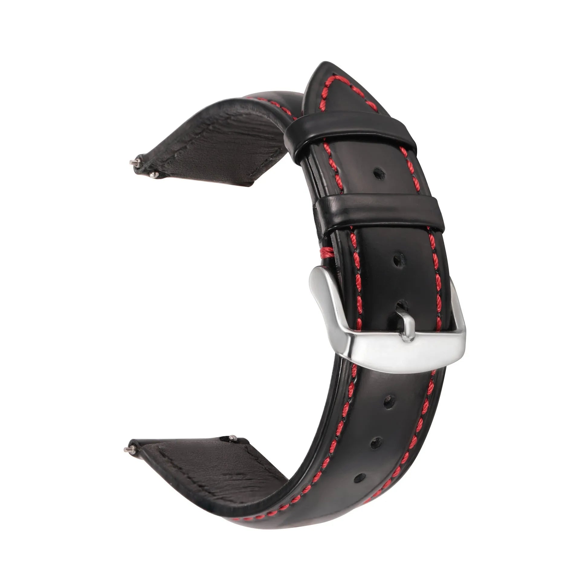 Quick release leather watch strap in bright cowhide showing colour options and width sizes.
