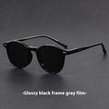 Retro oval frame sunglasses with polarised grey lenses in various frame colours on a light background