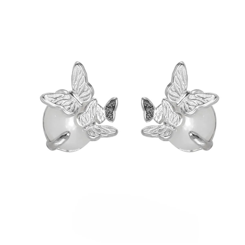 Women's 925 silver butterfly ear studs in electroplated white gold or gold colour with animal zodiac design