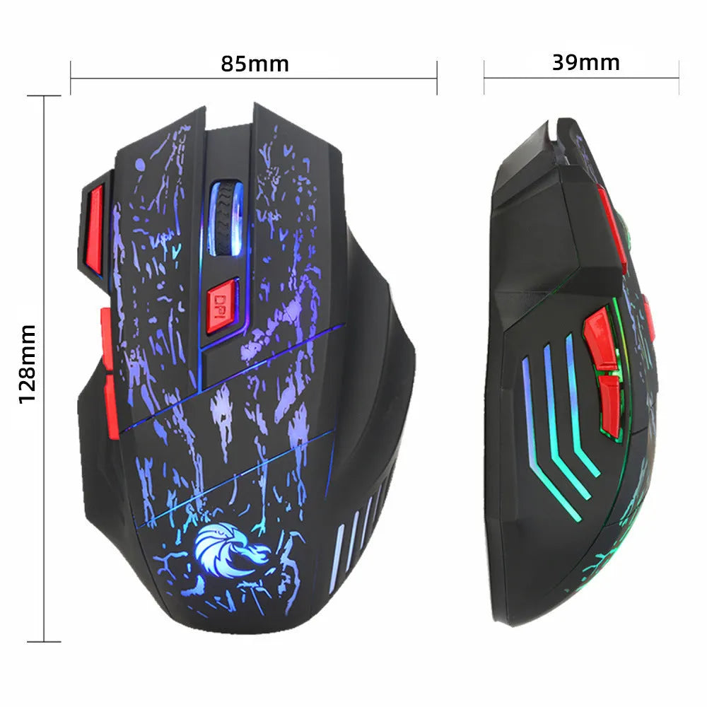 Water crack colourful luminous gaming mouse with ergonomic design and USB cable