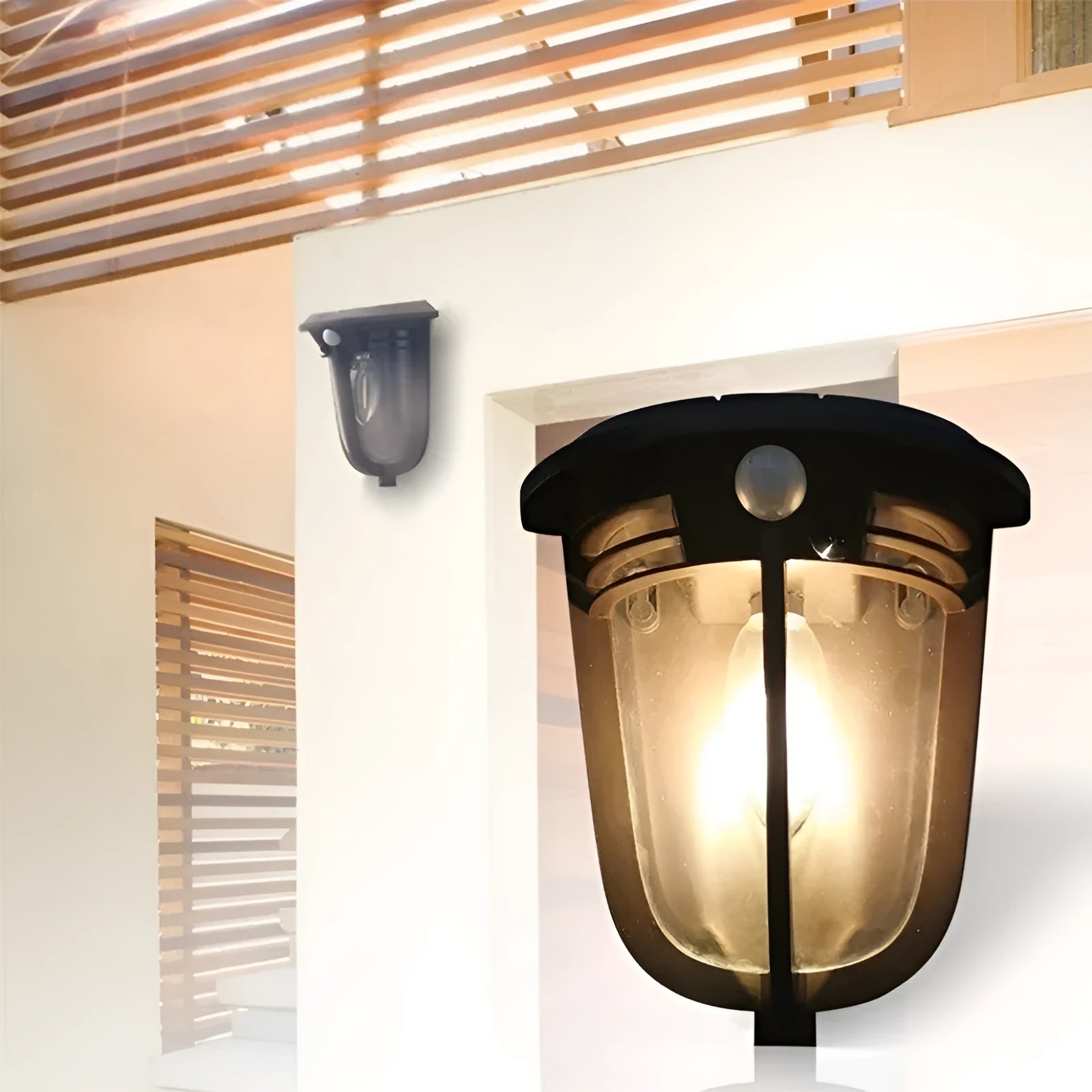 European retro solar wall lamp with IP55 rating for outdoor courtyard lighting, 169*192.2*83mm size, 2 pack