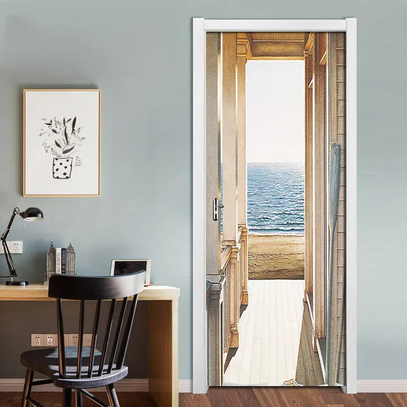 Set of two PVC self-adhesive landscape door stickers 77x200cm for home decor