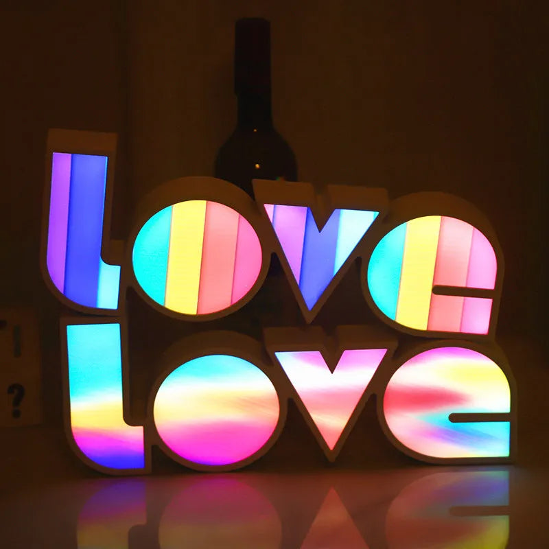 Rainbow-style LED LOVE decorative lamp with plastic shade for Valentine's Day and wedding decor