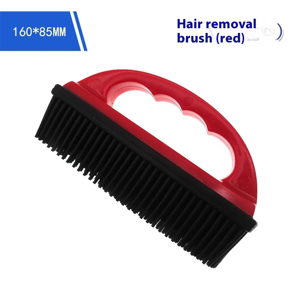 Red pet hair removal brush for bath massage and carpet cleaning measuring 160mm by 85mm