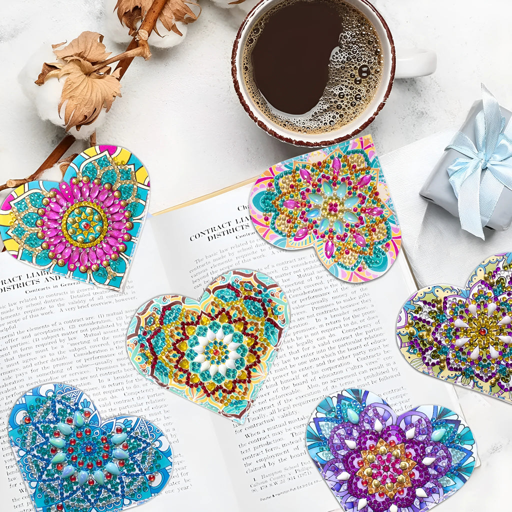 PU leather handmade bookmark set with crystal detailing and flower cornerite design in modern style