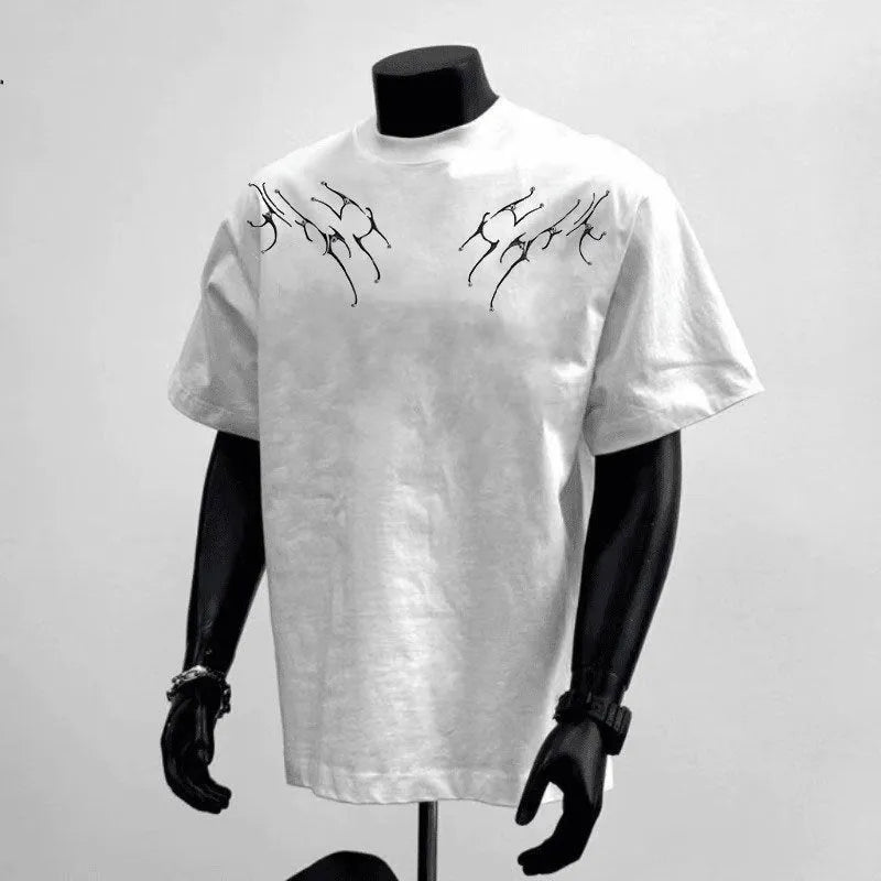 Men's black and white short sleeve printed cotton top with loose fit business styling