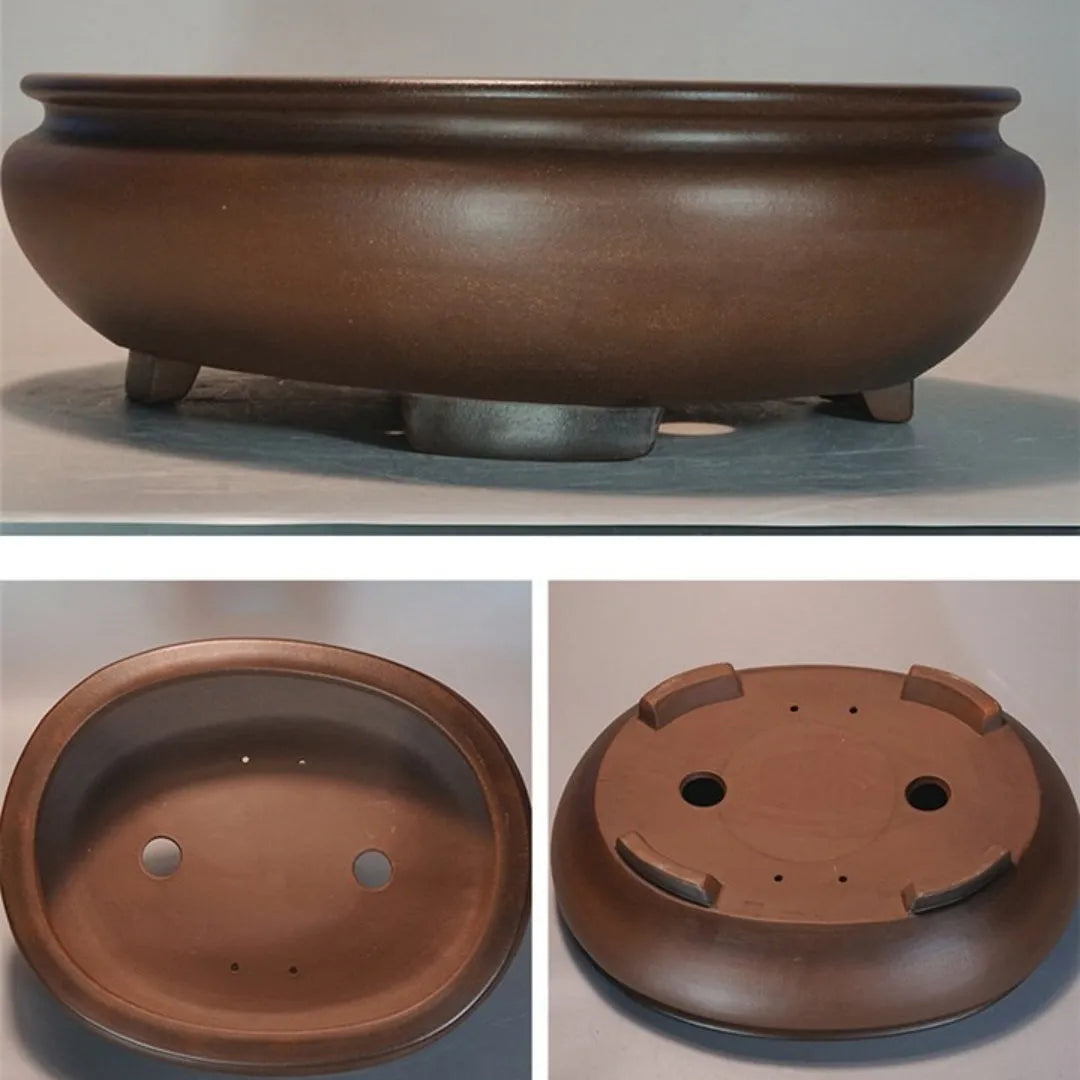 Handmade classical style purple clay ceramic desktop flowerpot measuring 58cm long by 47cm high.
