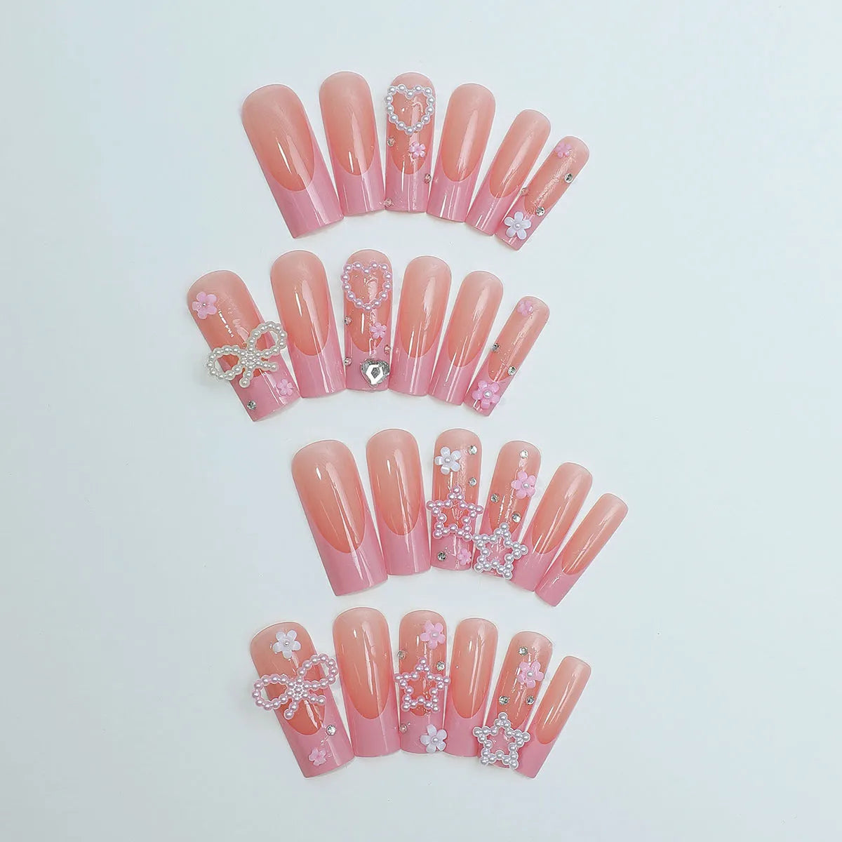 Nail art water pipe French tip drill bow decoration components in XB-70-48 colour with love pattern