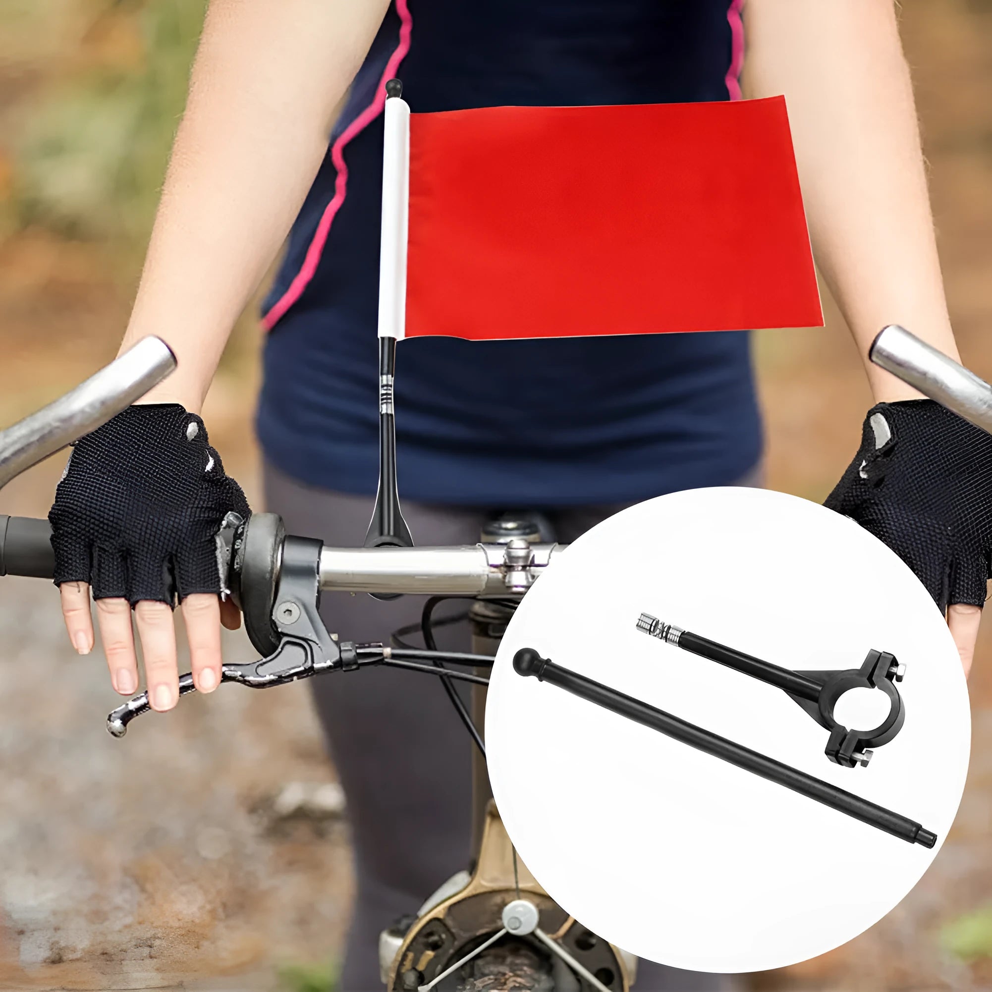 Cycling handlebar flag with polyester square flag on a plastic pole