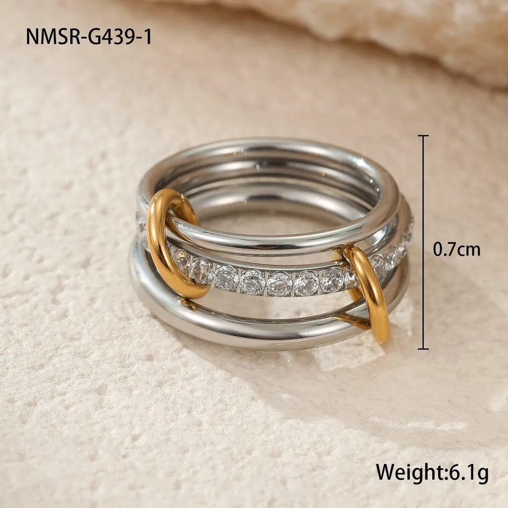 Stacked stainless steel rings with 18K gold plating in free size for women