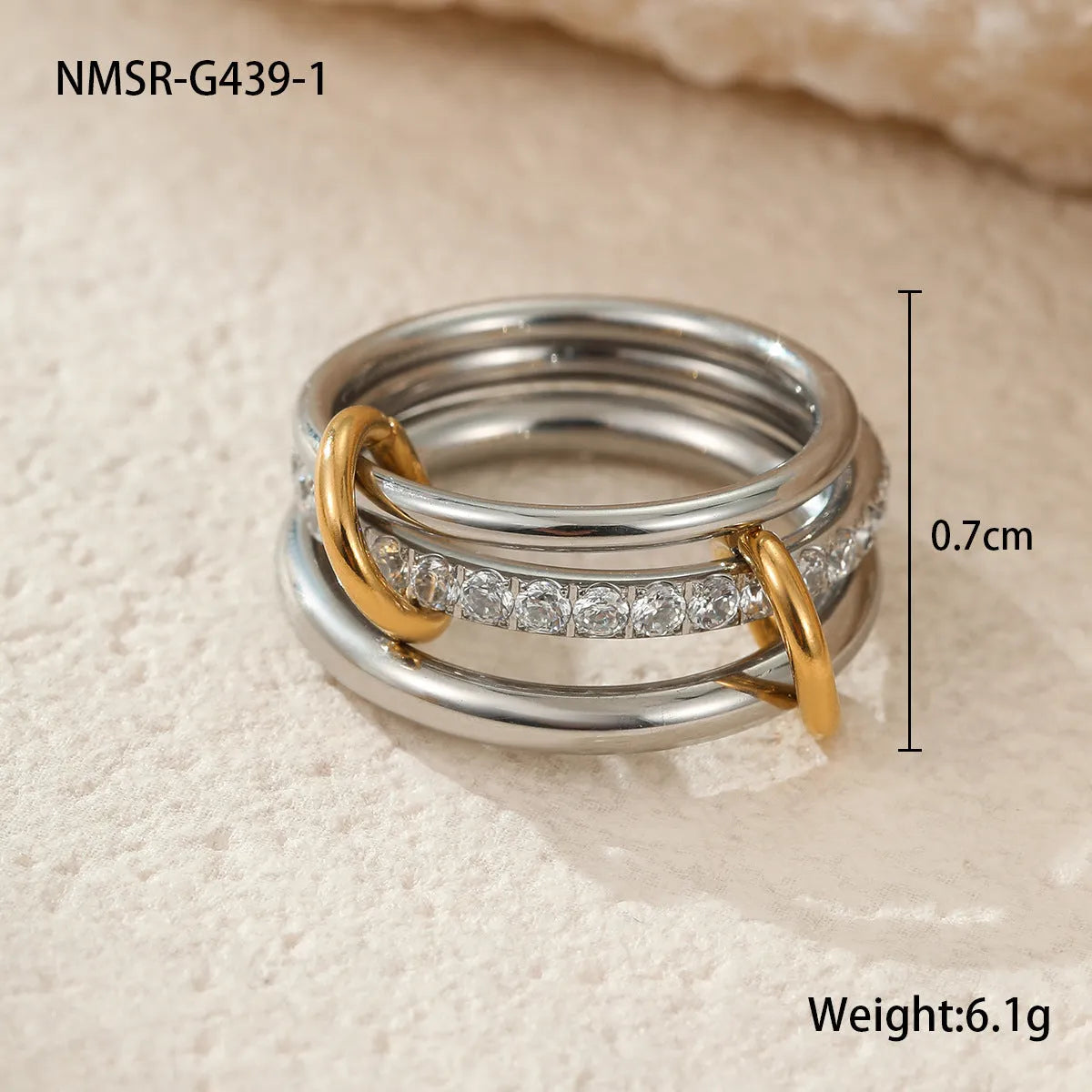 Stacked stainless steel rings with 18K gold plating in free size for women