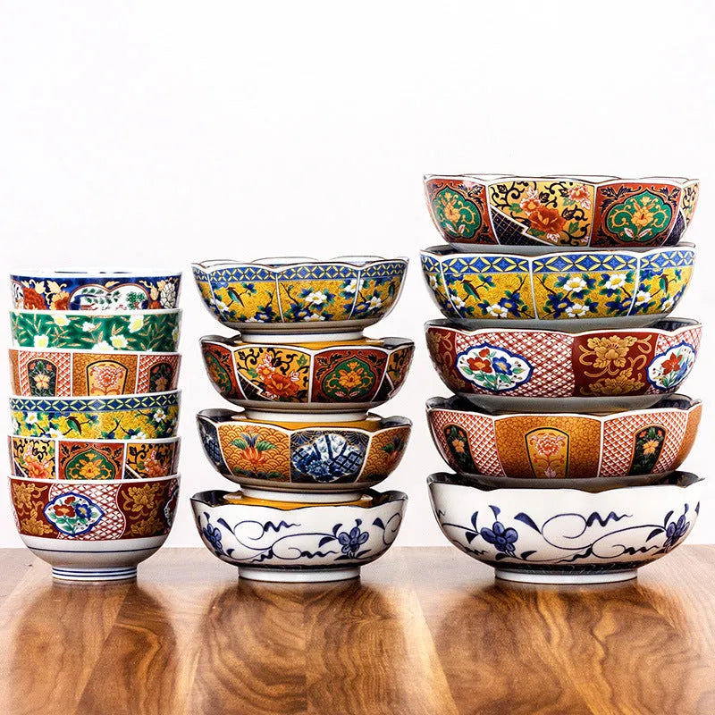 Japanese retro ceramic 4-inch bowl with peony pattern and underglaze finish