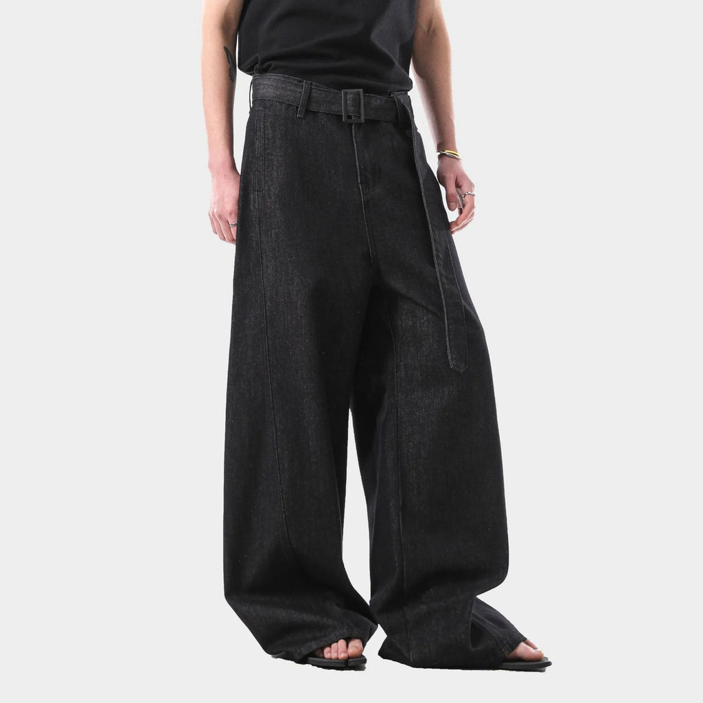 Black high waist straight leg jeans with gold zip fly and retro American styling details