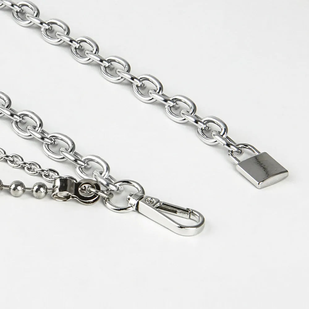 Multilayer alloy waist chain in golden and silver colours with electroplated finish, 70-100 cm adjustable