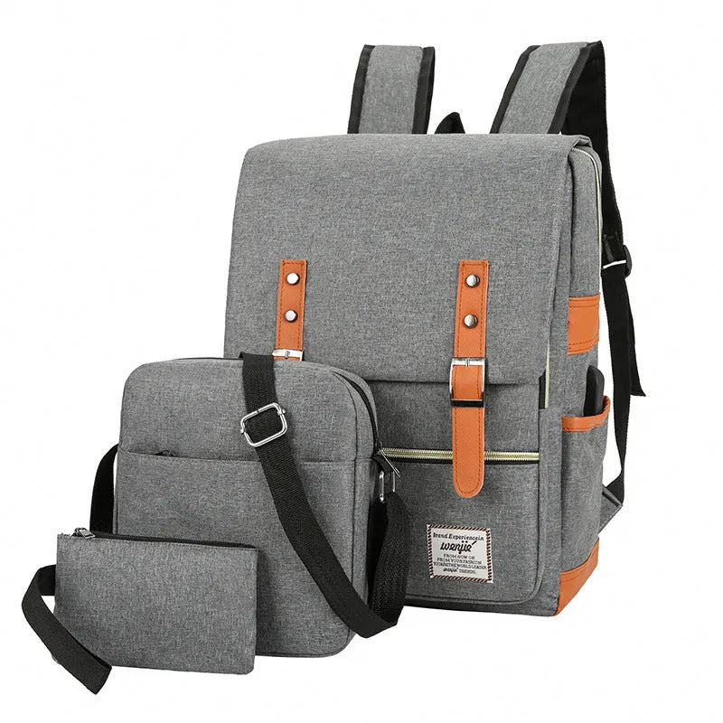 Oxford cloth three-piece business backpack set with curved shoulder straps in black colour
