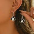 Pair of silver retro-style fashion earrings for women with alloy electroplated construction