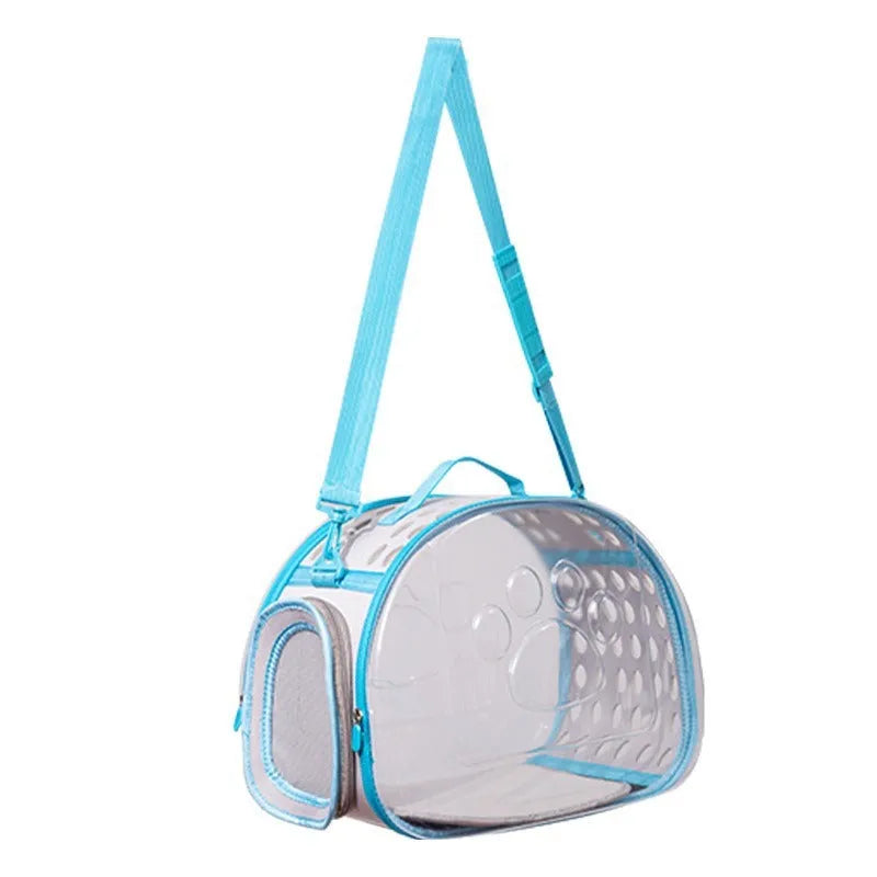 Large transparent hard EVA cat backpack carrier in grass green, shown with folded size.