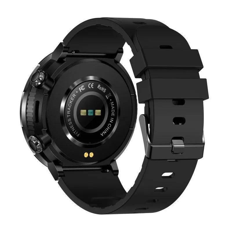 T30 Smart Watch in black on wrist showing touch screen with health metrics.