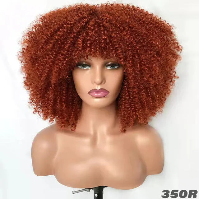 African small curly hair afro wig headgear in high temperature silk with bangs, colour 1B/30