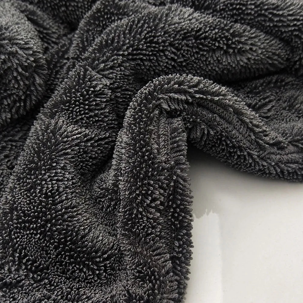 Grey 40x40cm microfiber car wash towel for automotive drying.