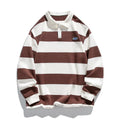 Striped Hong Kong style pearl cotton polo shirt with collar in loose fit autumn design