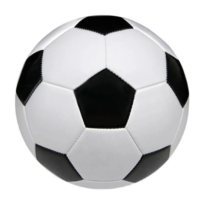 PVC machine seam training football in sizes 3, 4, and 5 on a field.