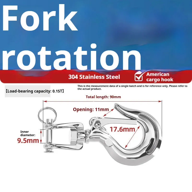 304 stainless steel fork rotating load-bearing hook with directional swivel ring in 150kg to 1500kg capacities