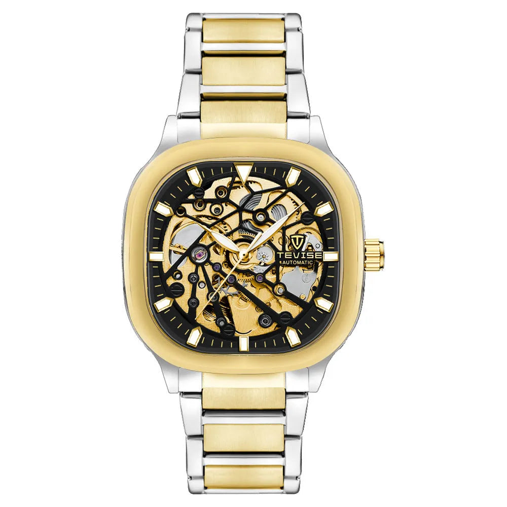 Automatic mechanical men's watch with all-metal case, stainless steel strap and mineral glass lens