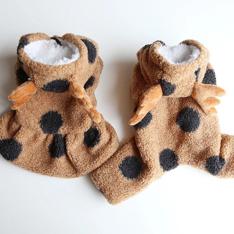 Polka dot pet clothing with elk couple pattern in four-legs and skirt styles for dogs and cats
