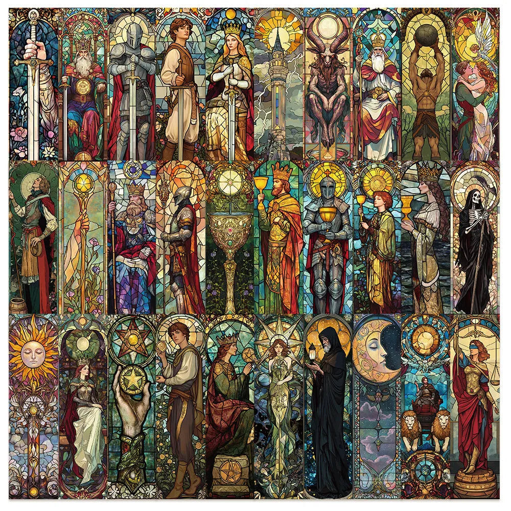 30 painted glass tarot paper bookmarks with cute handmade style designs