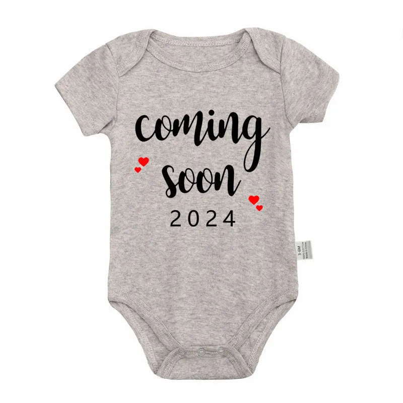 Announced Pregnancy 2024 newborn baby romper in pure cotton with short sleeves, triangle jumpsuit style, white colour, size 0-3M